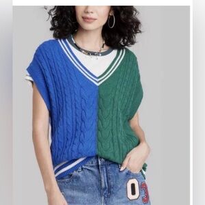 Wild Fable V-Neck Blue and Green Sweater Vest